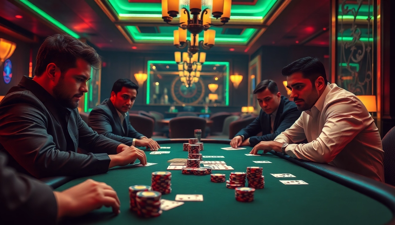 Engage with situs idn poker in an electrifying scene filled with poker chips and cards at a luxury casino table.