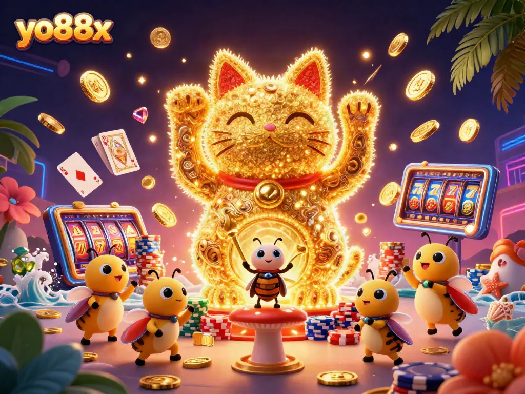 Spin the reels at yo88x with a golden lucky cat and dynamic casino elements