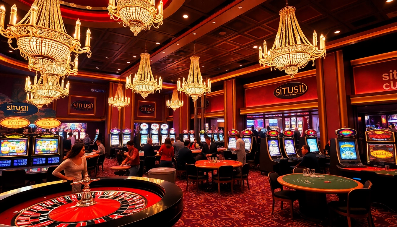 Situs11 engages players at an upscale casino roulette table in a lively gambling atmosphere.