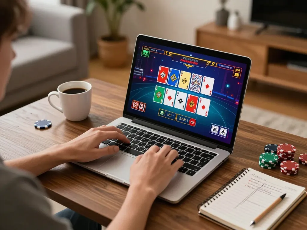 Person enjoying an immersive VIN777 online gaming experience at home with live casino gameplay.