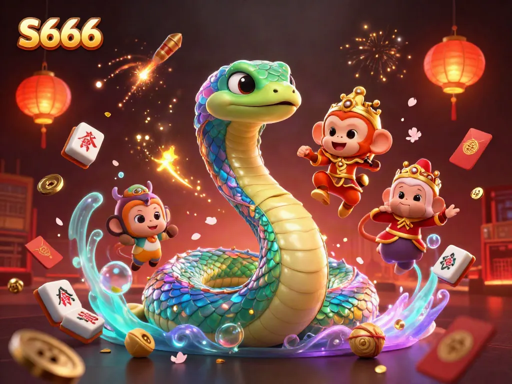 Embark on a vibrant gaming journey at S666 with a whimsical monkey king and rainbow serpent.