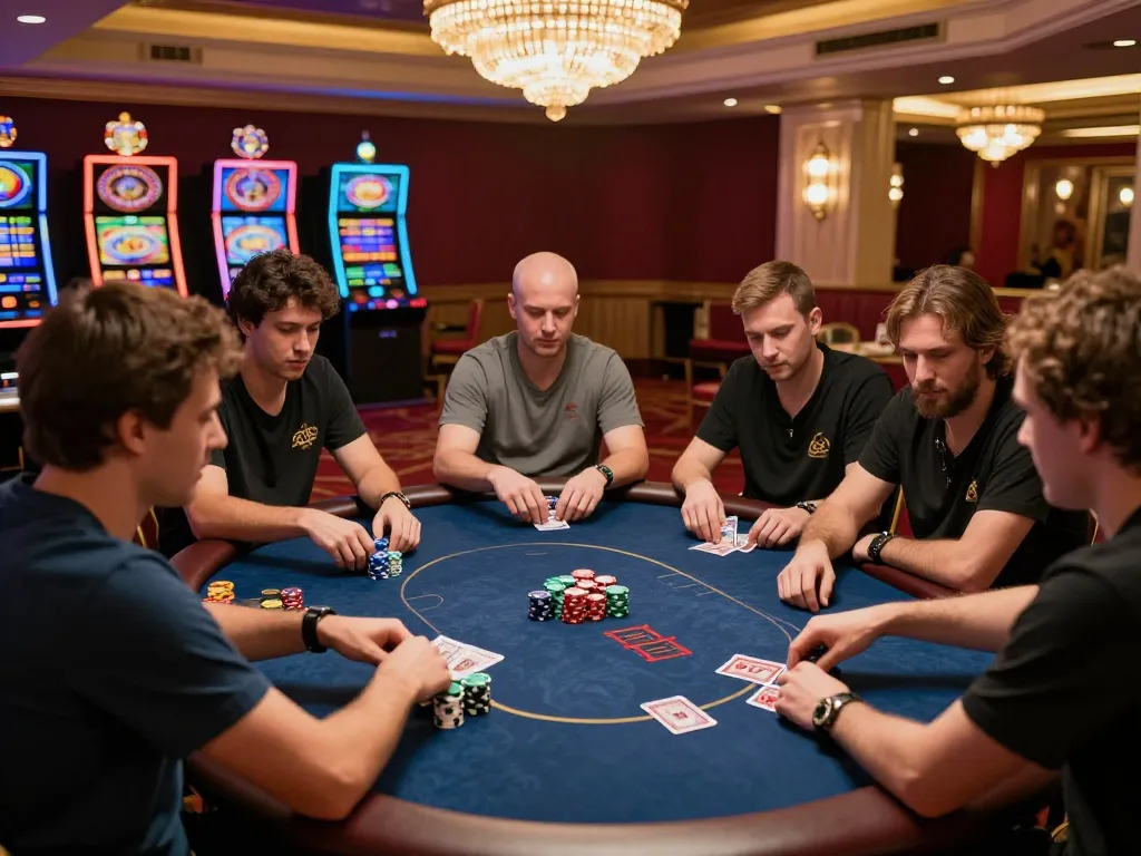 Các người chơi tại bàn poker Sun win ăn mừng chiến thắng lớn trong bầu không khí sôi động của casino