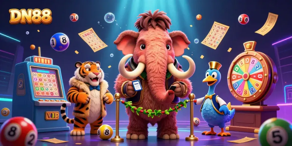Join DN88's vibrant casino experience with a woolly mammoth bouncer, saber-tooth tiger VIP, and dodo bird doorman.