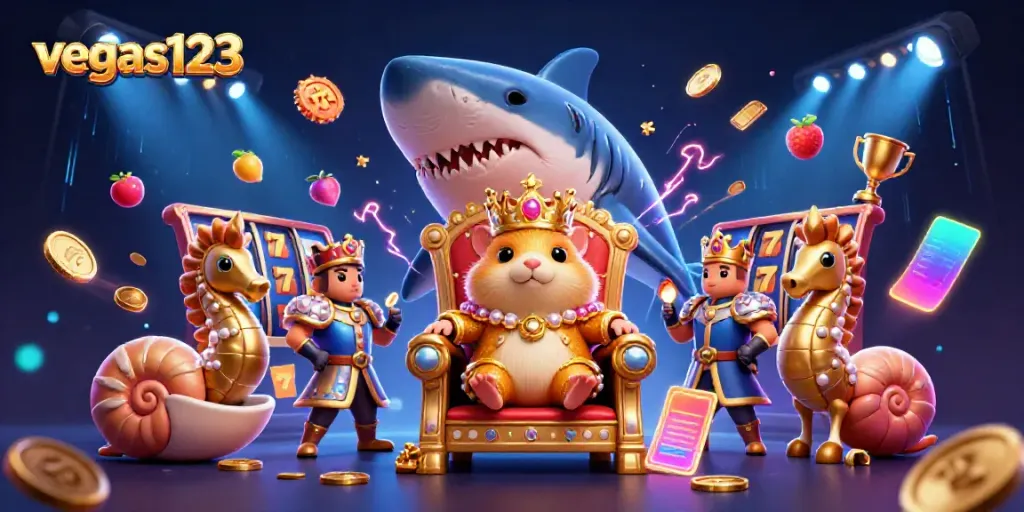 Gambarkan petualangan vegas123 dengan hamster raja dan elemen slot yang menggembirakan.