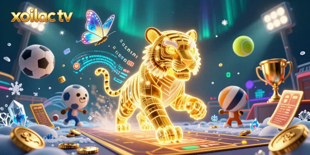Experience thrilling sports action at xoilac tv with dynamic 3D casino-themed digital art.