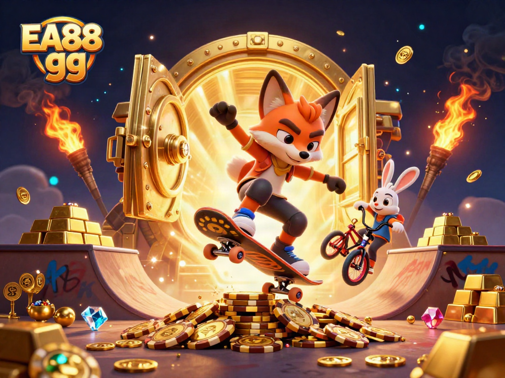 Engage in thrilling gaming at EA88 gg with colorful 3D casino elements and characters.