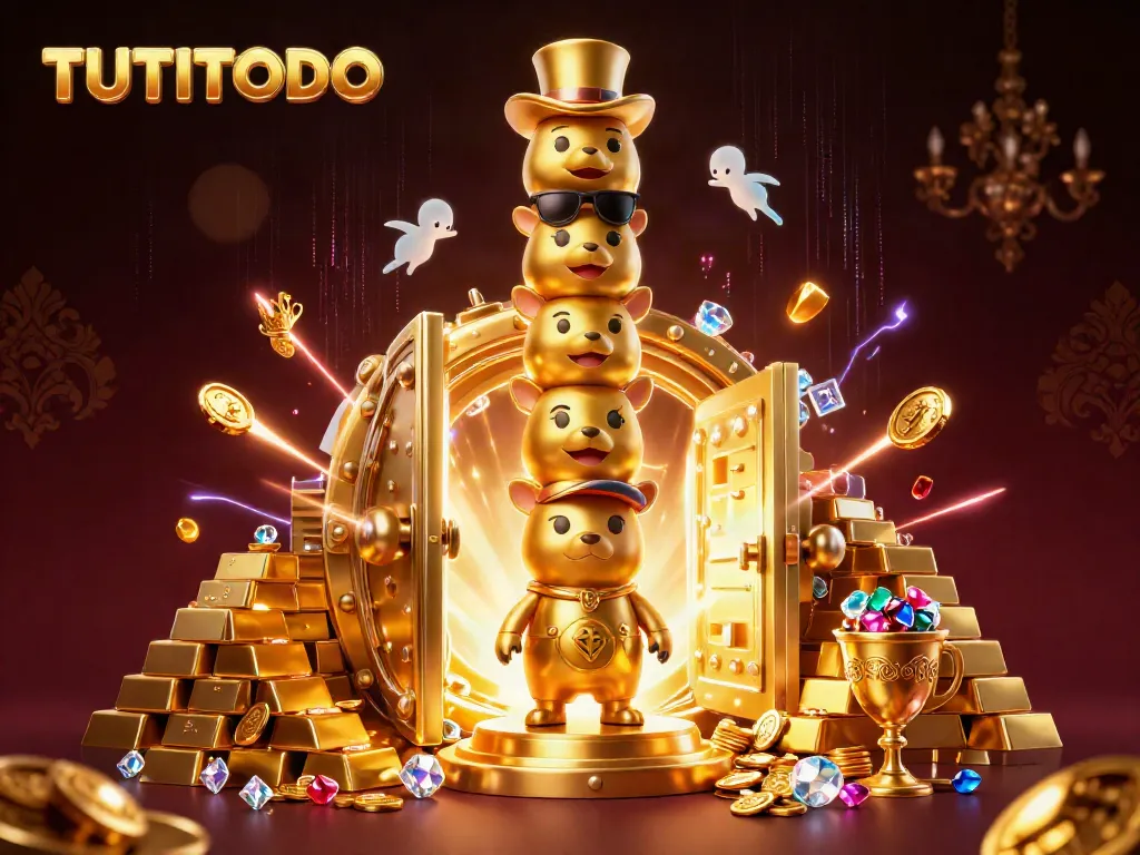 Engage with TUTITOTO's vibrant 3D totem pole amid dazzling casino treasures.