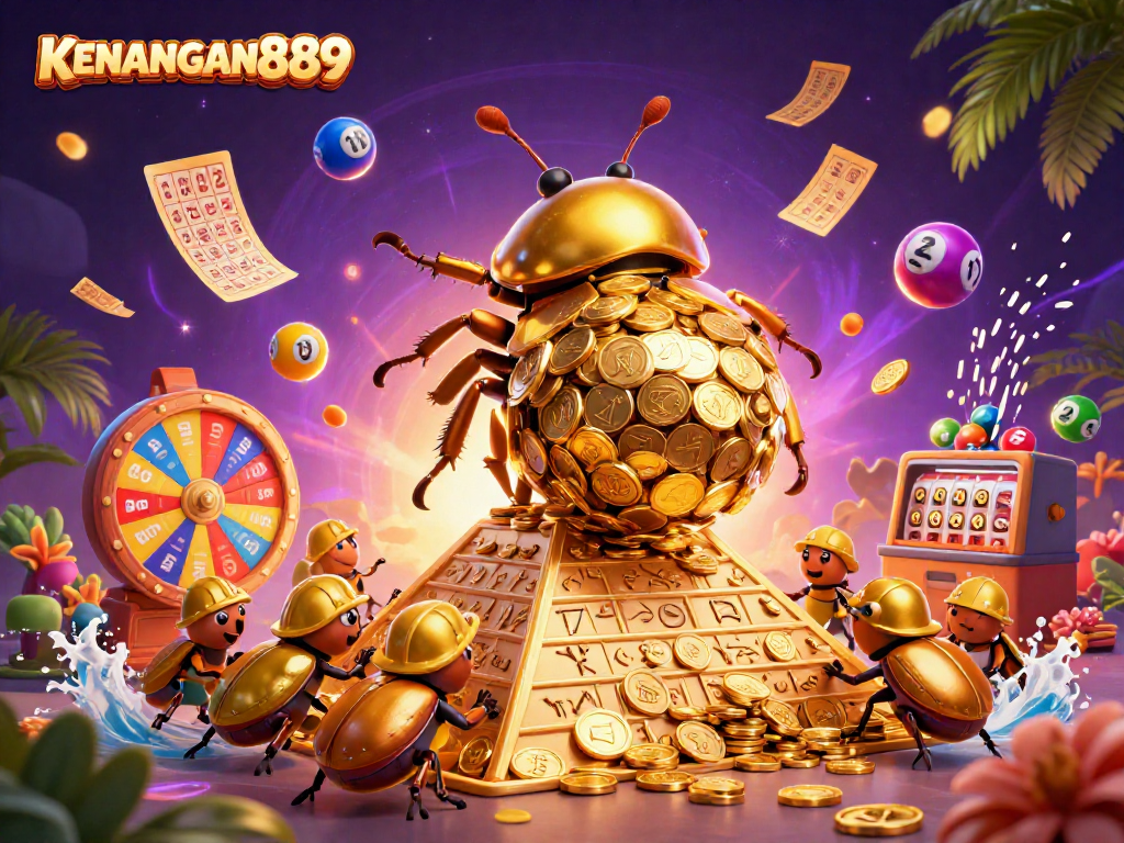 Discover winning strategies with KENANGAN889 in this vibrant 3D casino illustration.