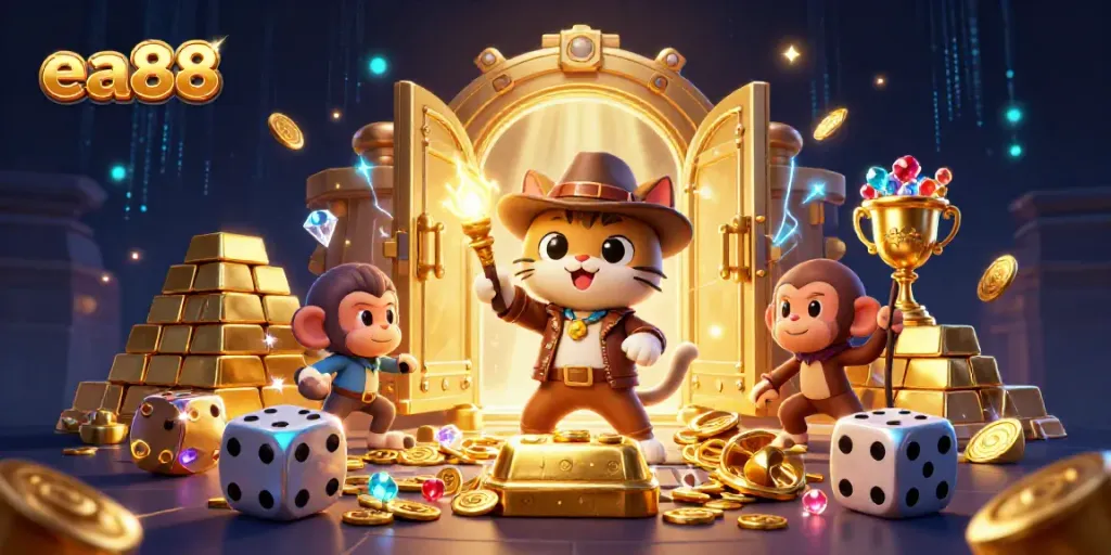 Experience the thrilling adventure of ea88 as an explorer cat uncovers dazzling casino treasures.