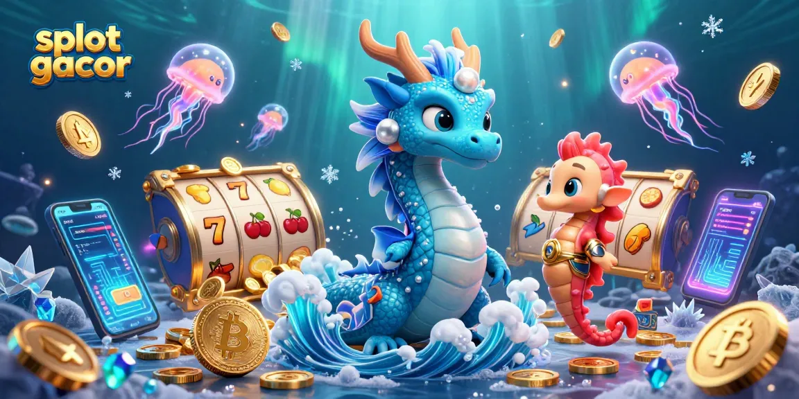 Engage with slot gacor through this vibrant scene featuring dragons, a seahorse knight, and dazzling slot reels.