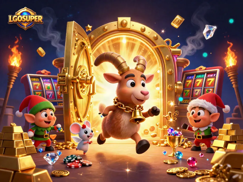 Experience thrilling slots with LGOSUPER in a dynamic holiday-horror casino scene.