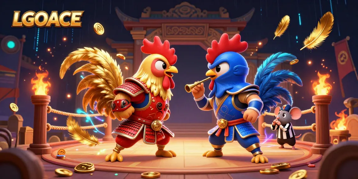 Engage with LGOACE in an epic cockfighting showdown featuring samurai and ninja roosters.