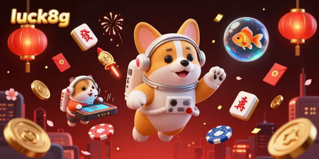 Experience excitement with luck8g in a vibrant casino scene filled with magical floating elements.