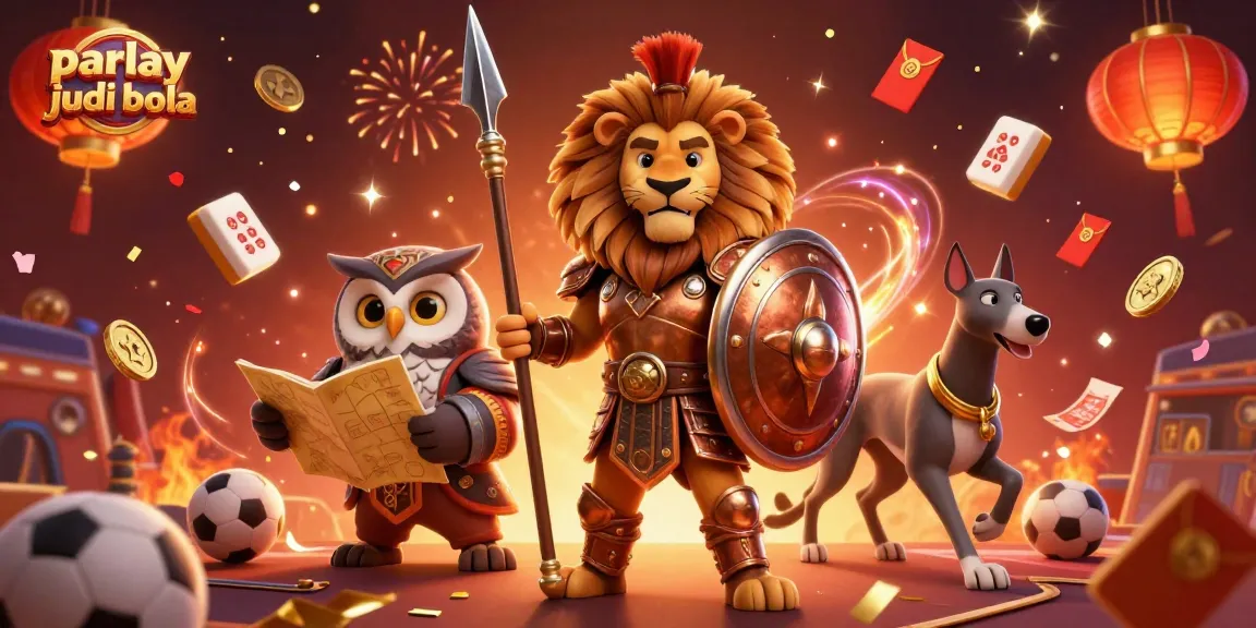 Experience the thrill of parlay judi bola with a dynamic scene featuring a Spartan lion and tactical owl.