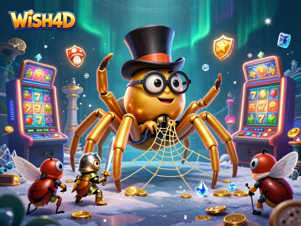 Experience thrilling gameplay with WISH4D's engaging slot machines featuring golden tarantula and knight.