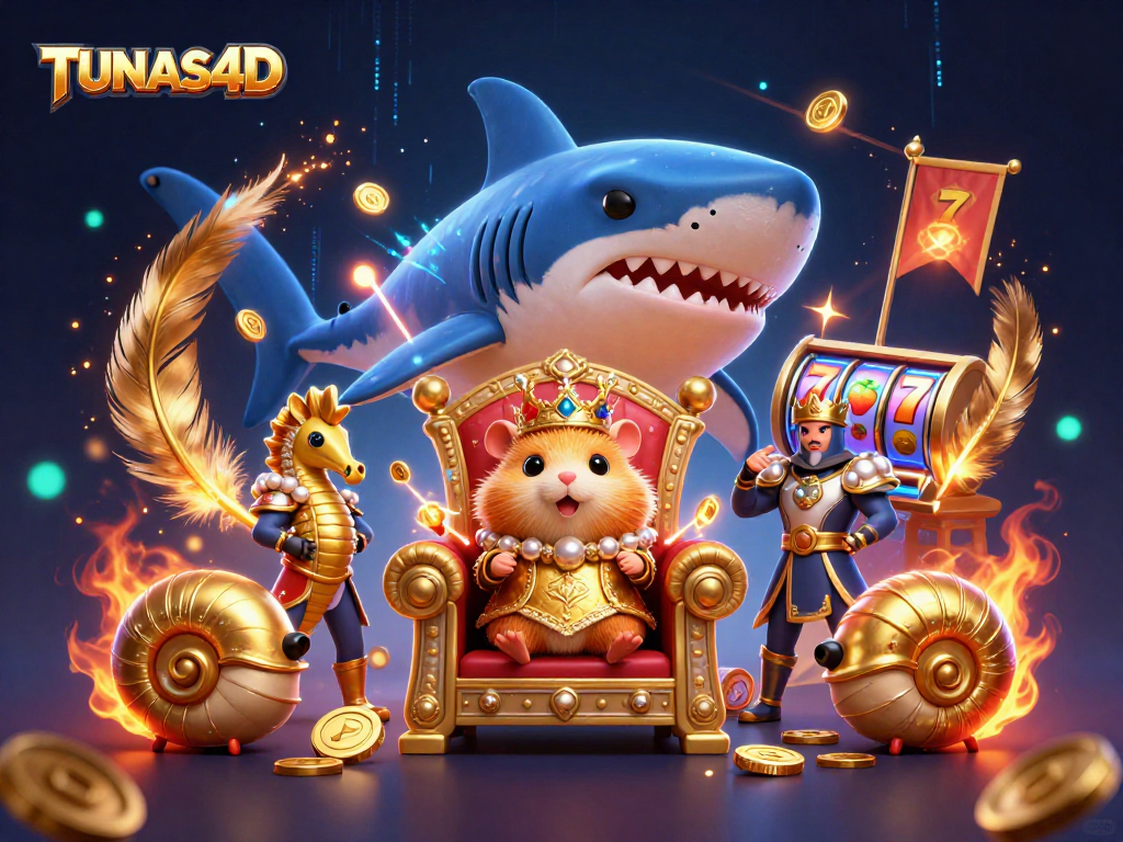 TUNAS4D brings exciting slot adventures with a golden hamster king amid vibrant gambling elements.