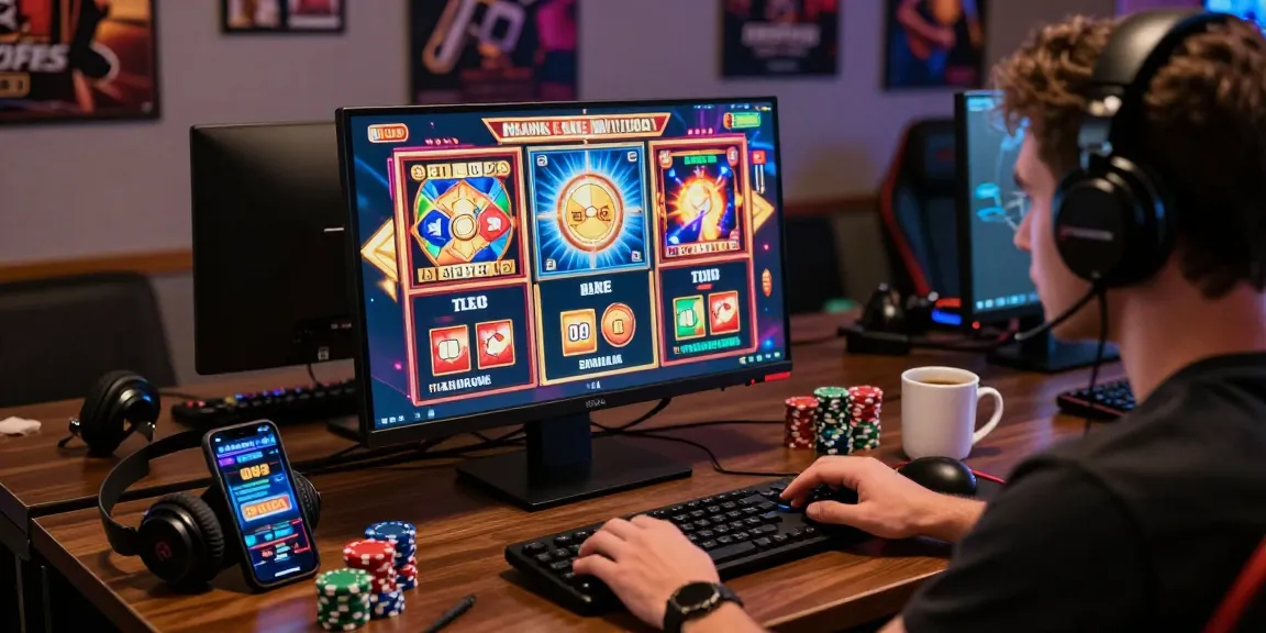 NAGAHITAM303 daftar untuk informasi RTP slot online terbaru dengan pengaturan pemain yang fokus di depan komputer dalam suasana gaming yang seru.
