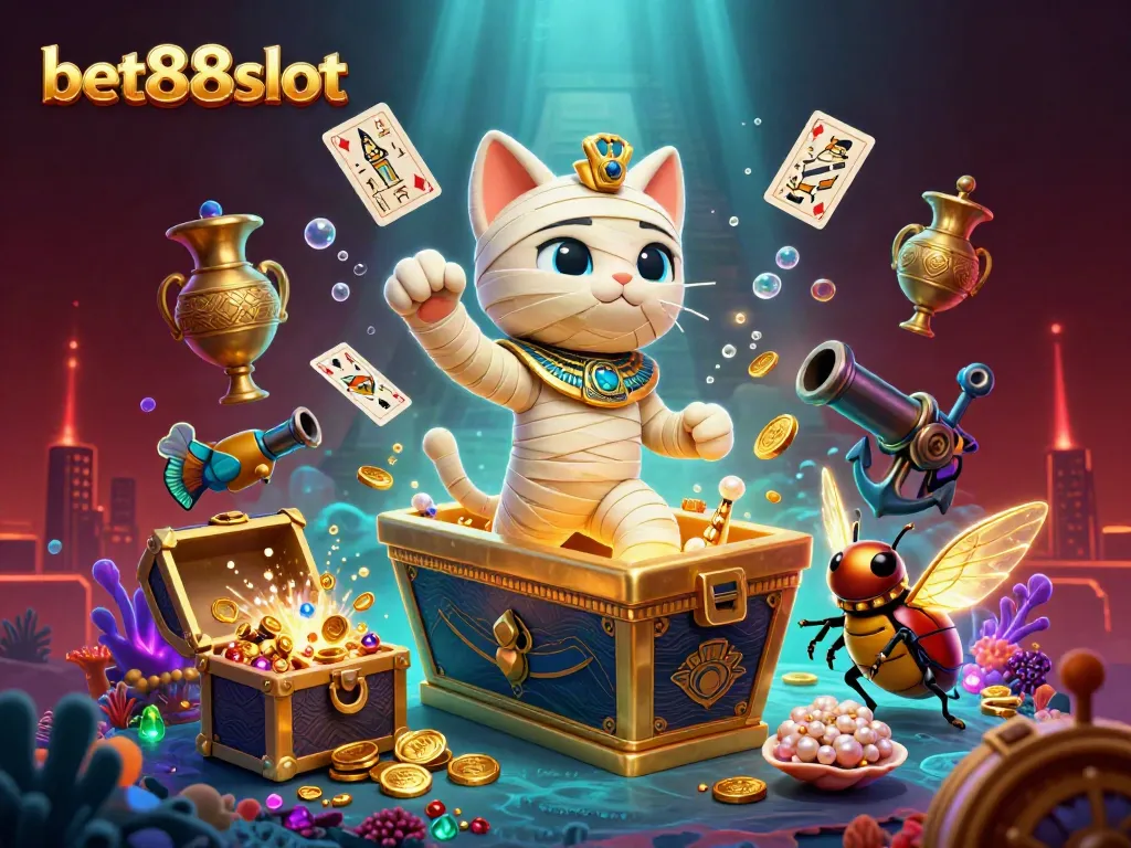 Experience the thrill of winning at bet88slot through this immersive 3D casino scene featuring unique characters and elements.