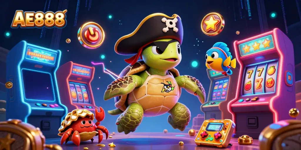 Experience thrilling slots action with AE888 featuring colorful cartoon characters and dynamic gaming elements.