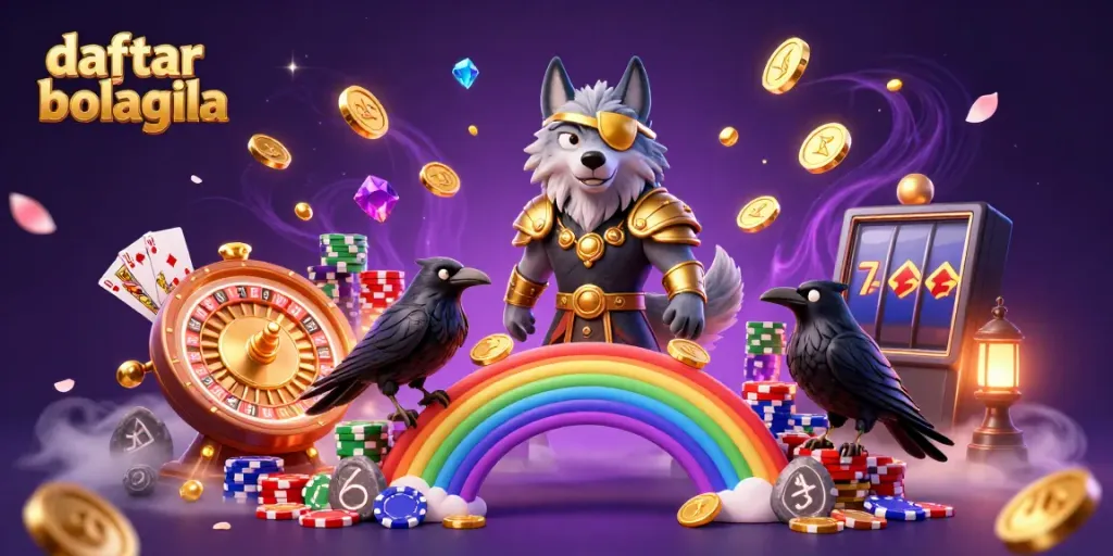 Experience rapid login with daftar bolagila, a vibrant casino scene full of lucky symbols and gaming excitement.
