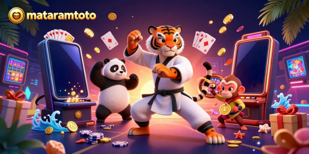Join the action at mataramtoto with a fun illustration showing a kung fu tiger in a casino setting.