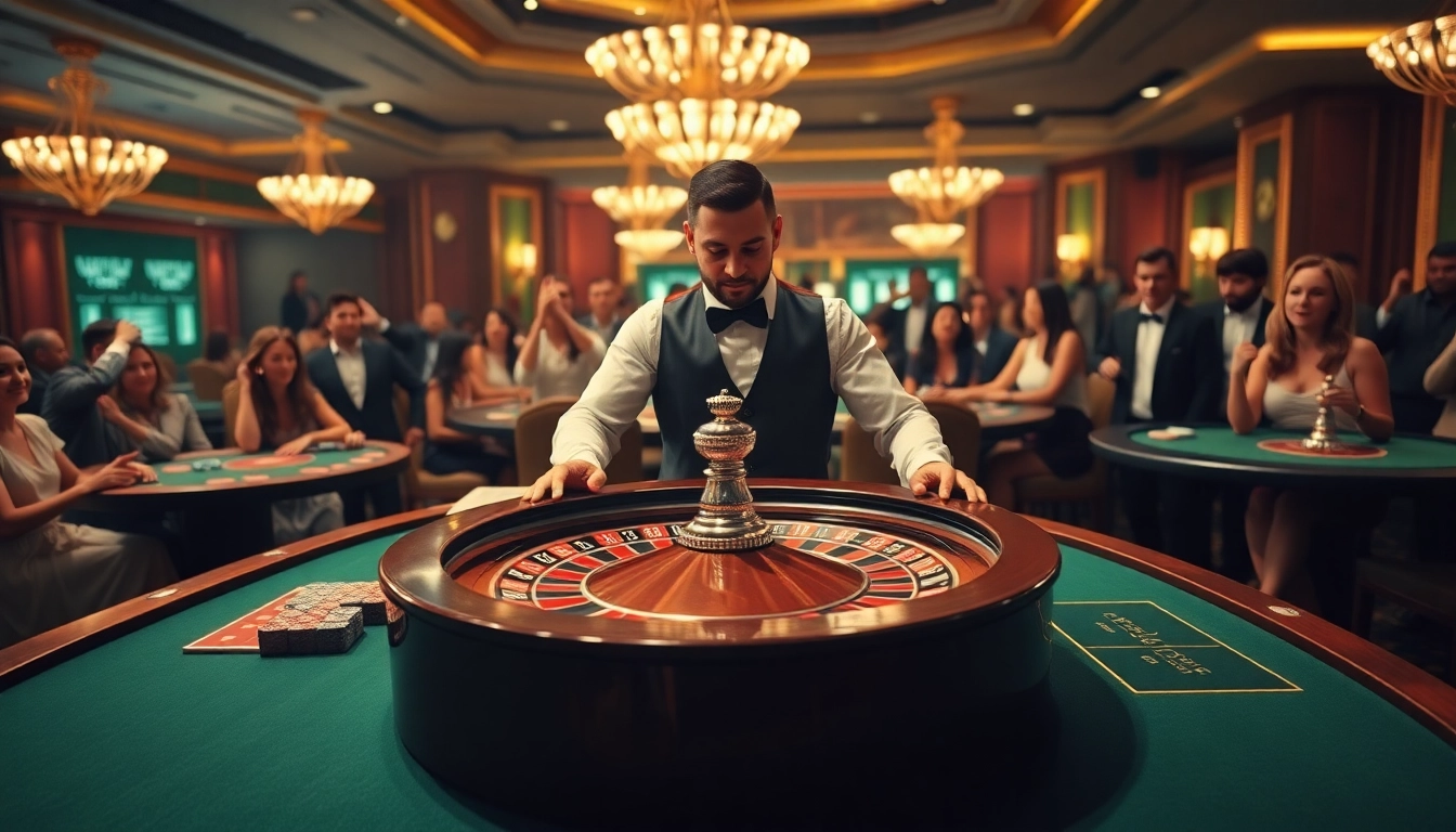 tkp188 menampilkan dealer yang beraksi di meja roulette kasino yang menarik.