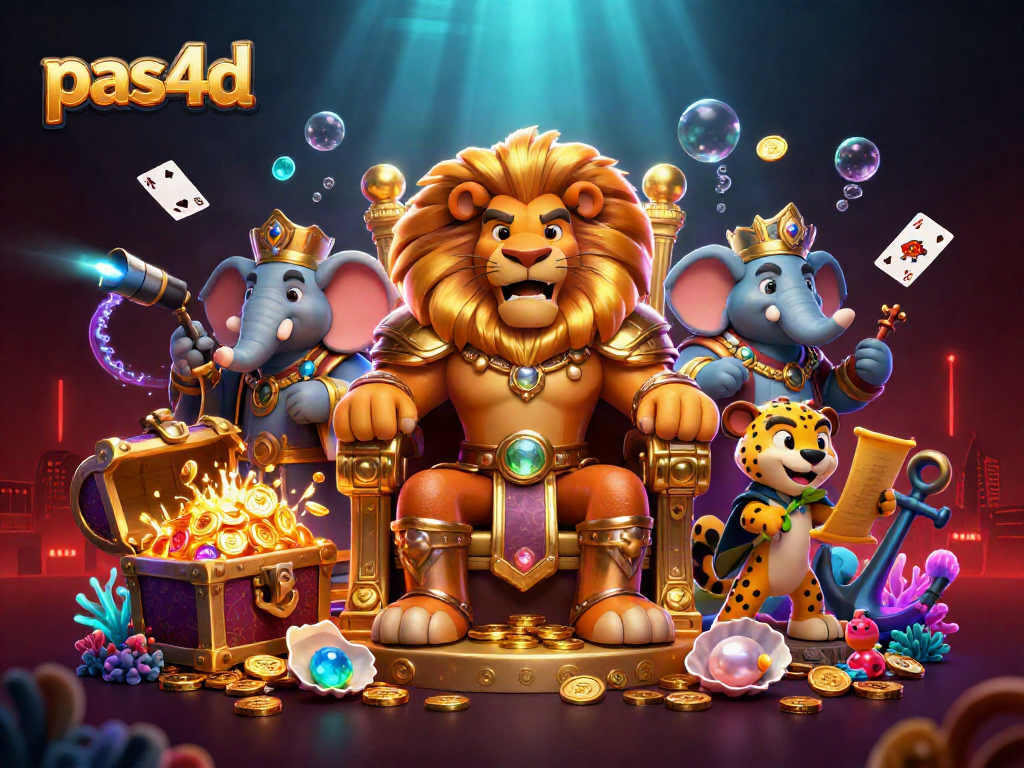 Mengalami keseruan pas4d dengan raja singa, gajah, dan cheetah dalam ilustrasi kasino 3D yang kaya dan detail.