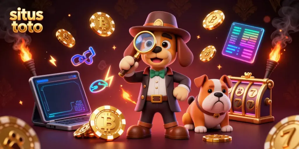 Engage with situs toto through an illustrated casino adventure featuring a detective dog uncovering poker chip secrets.