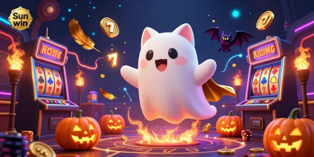 Experience the excitement of Sun win with immersive casino gaming elements and glowing characters.