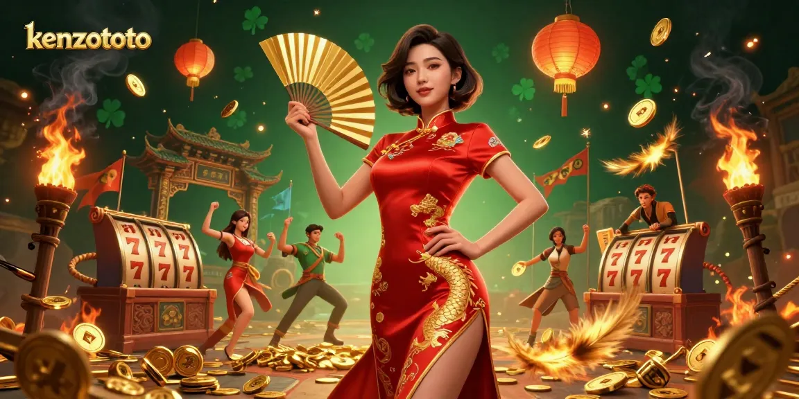 Kenzototo showcases a vibrant 3D scene featuring an Asian woman celebrating recent lottery wins among floating coins and lucky symbols.