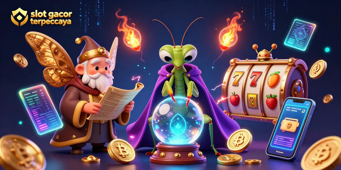 Menangkan jackpot di slot gacor terpercaya dengan ilustrasi menarik karakter judi dan elemen cryptocurrency