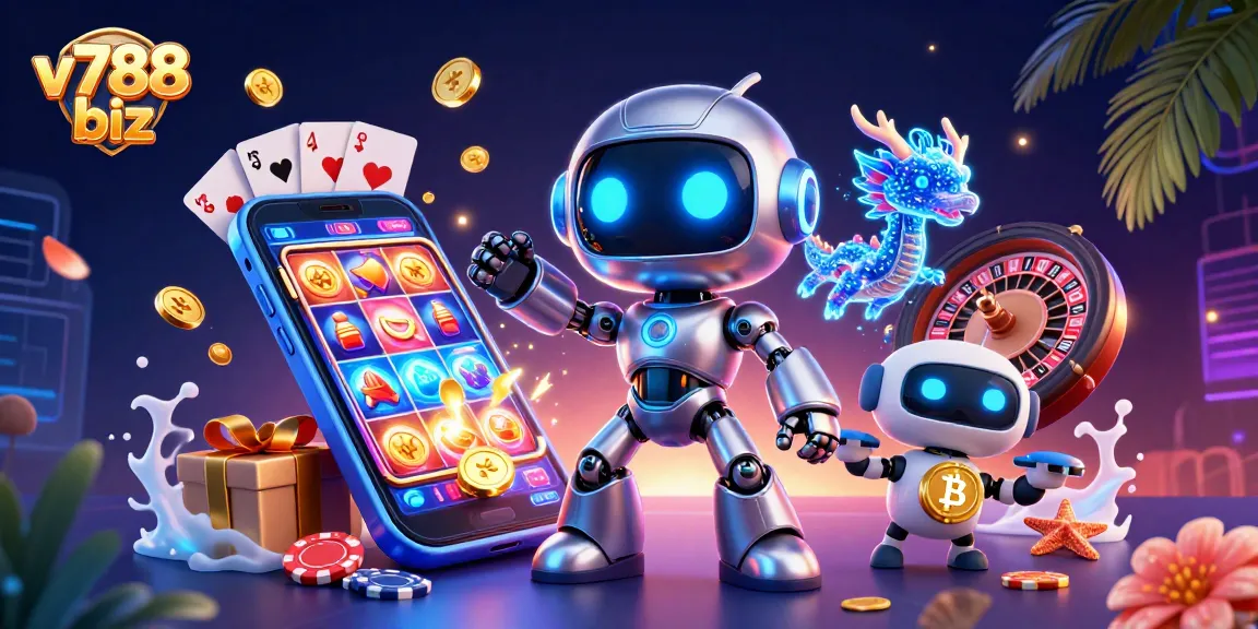Experience thrilling gameplay at v788 biz with vibrant colors, advanced mobile casino elements, and engaging characters.