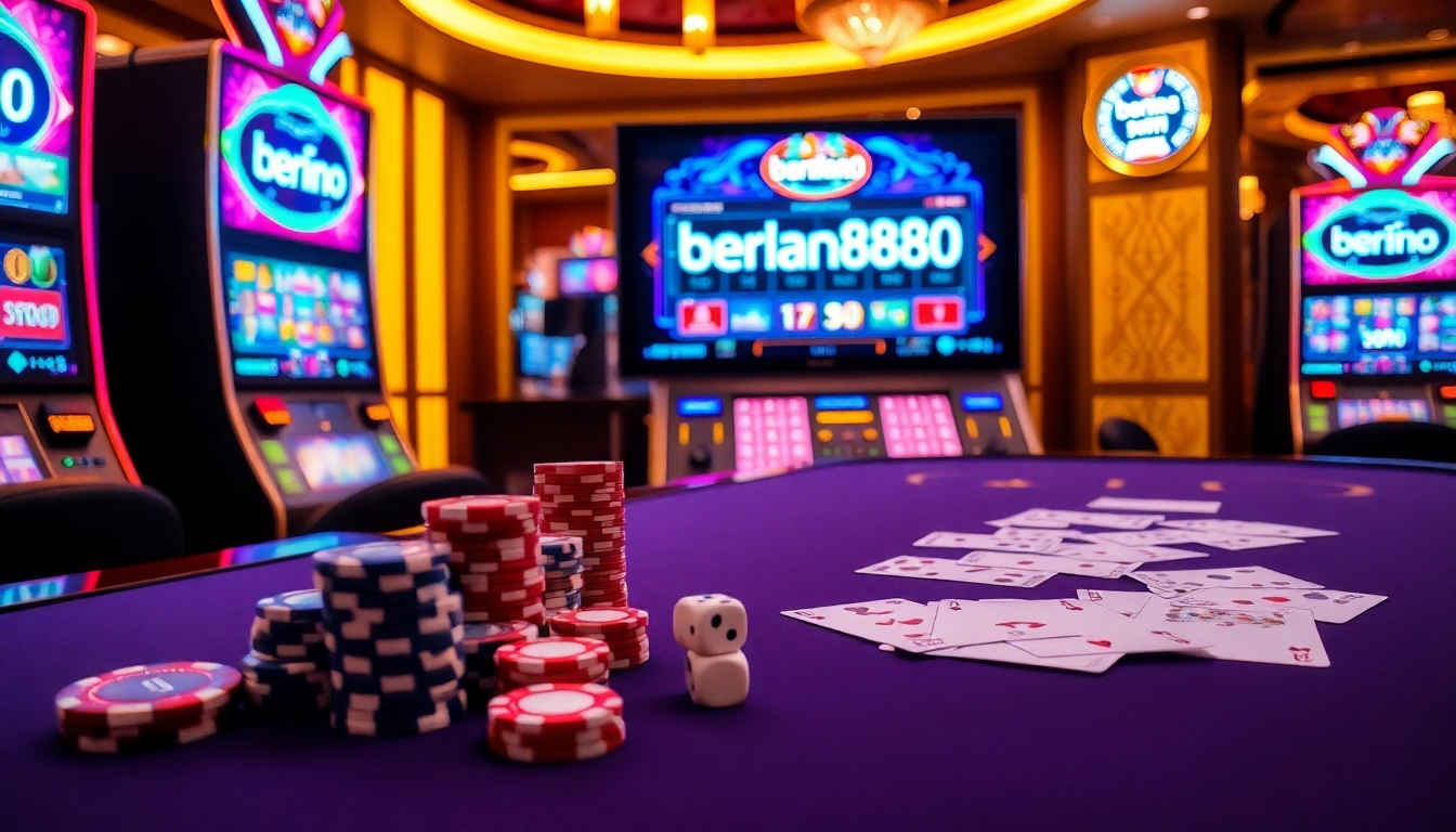 Playing vibrant slot machines at berlian888 in an elegant casino setting with exciting atmosphere.