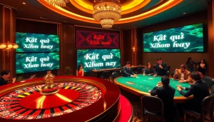 Exciting casino scene showcasing Kết quả xổ số hôm nay with players at a roulette wheel.