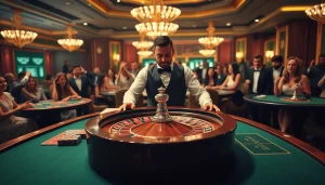tkp188 menampilkan dealer yang beraksi di meja roulette kasino yang menarik.