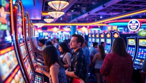 Keasyikan bermain situs slot gacor di kasino dengan mesin slot yang berwarna-warni.