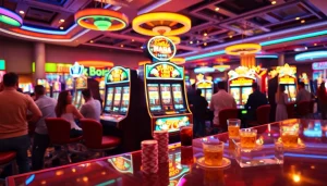 Permainan slot yang menarik menawarkan suasana kasino yang menggembirakan dan cerah.