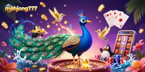 Experience luck at mahjong777 with a vibrant scene of exotic characters and dynamic casino elements.