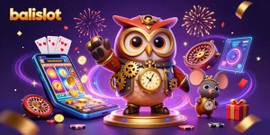 Mainkan balislot dengan ilustrasi kasino berwarna cerah dan karakter kartun menarik.