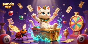 Engage with panda win in a vibrant 3D casino scene filled with lottery elements.