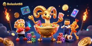 Bolaslot88 delivers an exciting sports betting experience with vibrant character imagery.