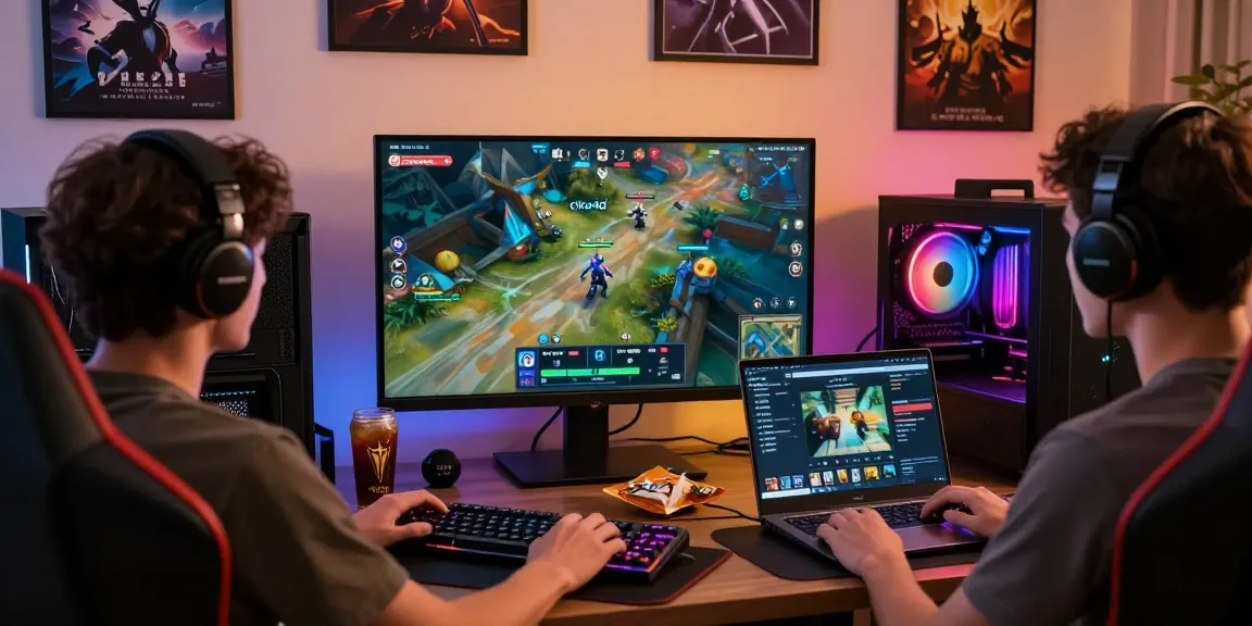Exciting cika4d online gaming setup with vibrant graphics, gaming peripherals, and cozy atmosphere.