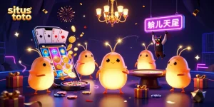 Kunjungi situs toto dan nikmati pengalaman bermain kasino 3D dengan sinar warna-warni dari karakter yang bersinar dan elemen judi yang menarik.